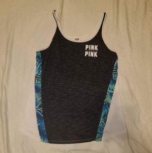 PINK Black & White Tank w/Tropical Print Panels